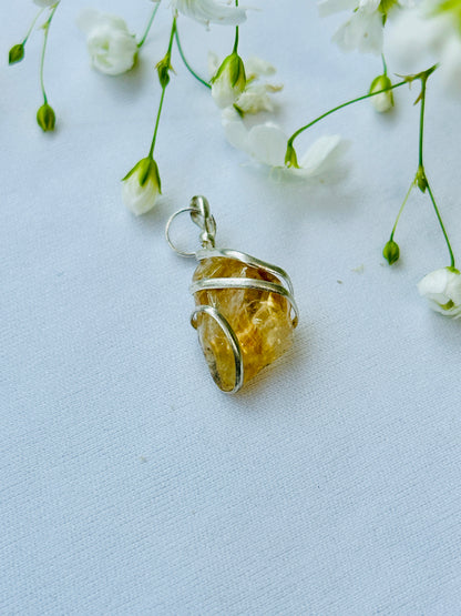 Citrine Wrapping Stone Pendant (1 Piece) - Abhimantrit & Certified