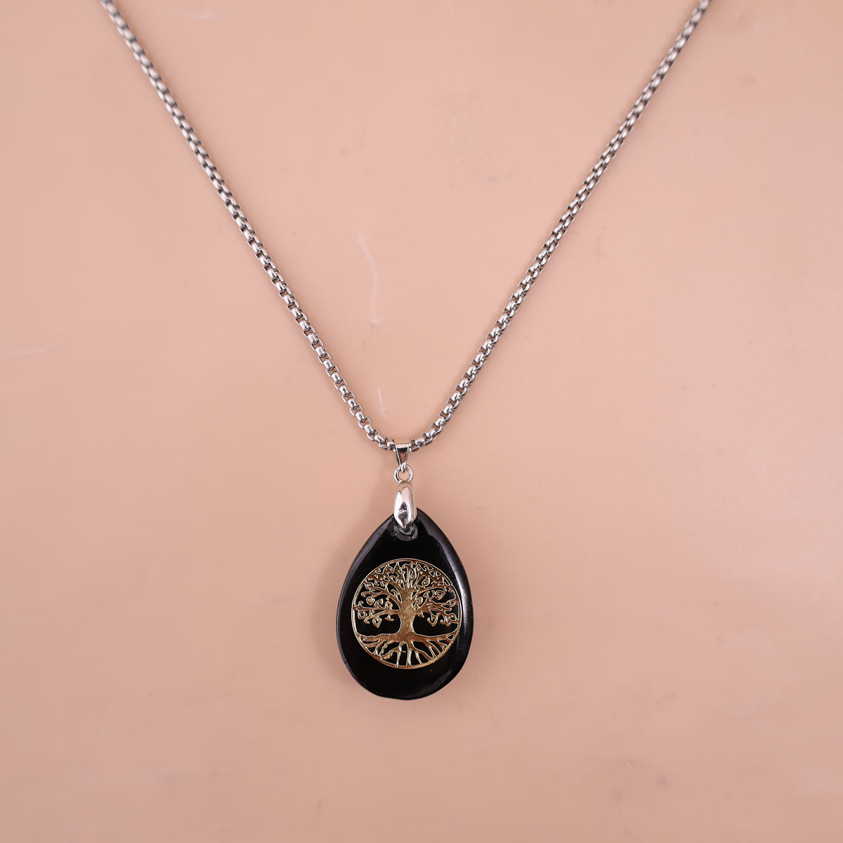 Black Hakik (Agate) Stone Tree of Life Pendant for Protection & Strength – Abhimantrit & Certified