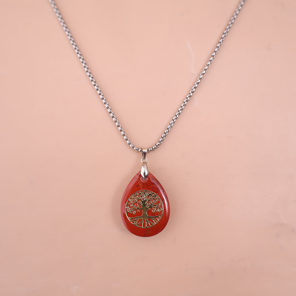 Red Jasper Stone Tree of Life Pendant for Financial Stability & Prosperity – Abhimantrit & Certified