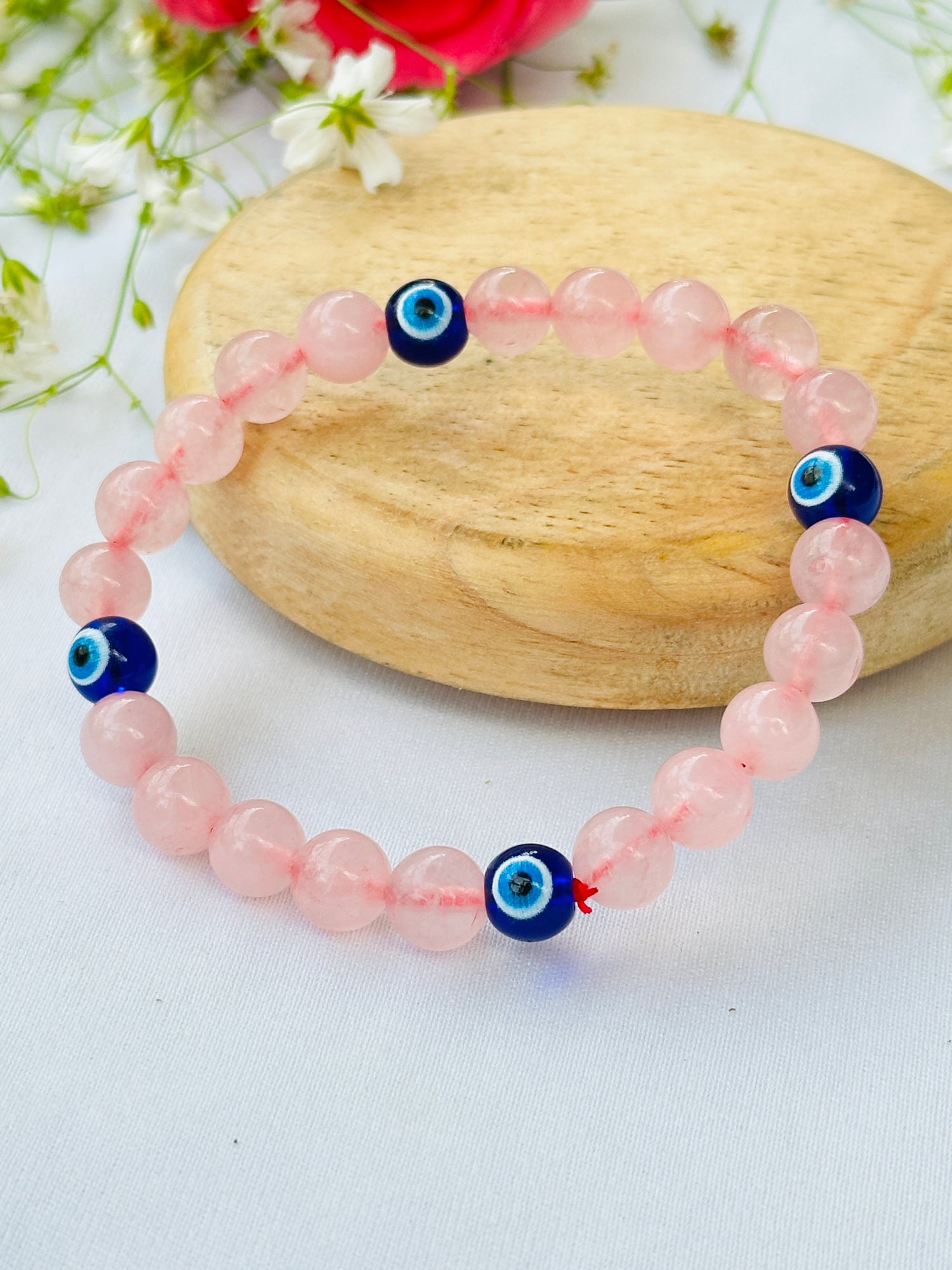 Love and Relationship Protect: Rose Quartz with Evil Eye Bracelet - Abhimantrit & Certified