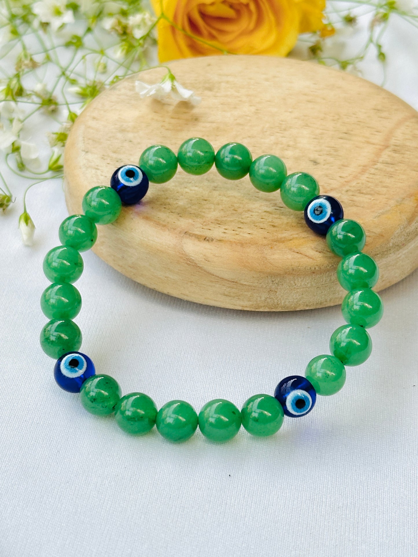 Wealth Attract and Evil Eye Protect Bracelet (Green Aventurine with Evil Eye) - Abhimantrit & Certified