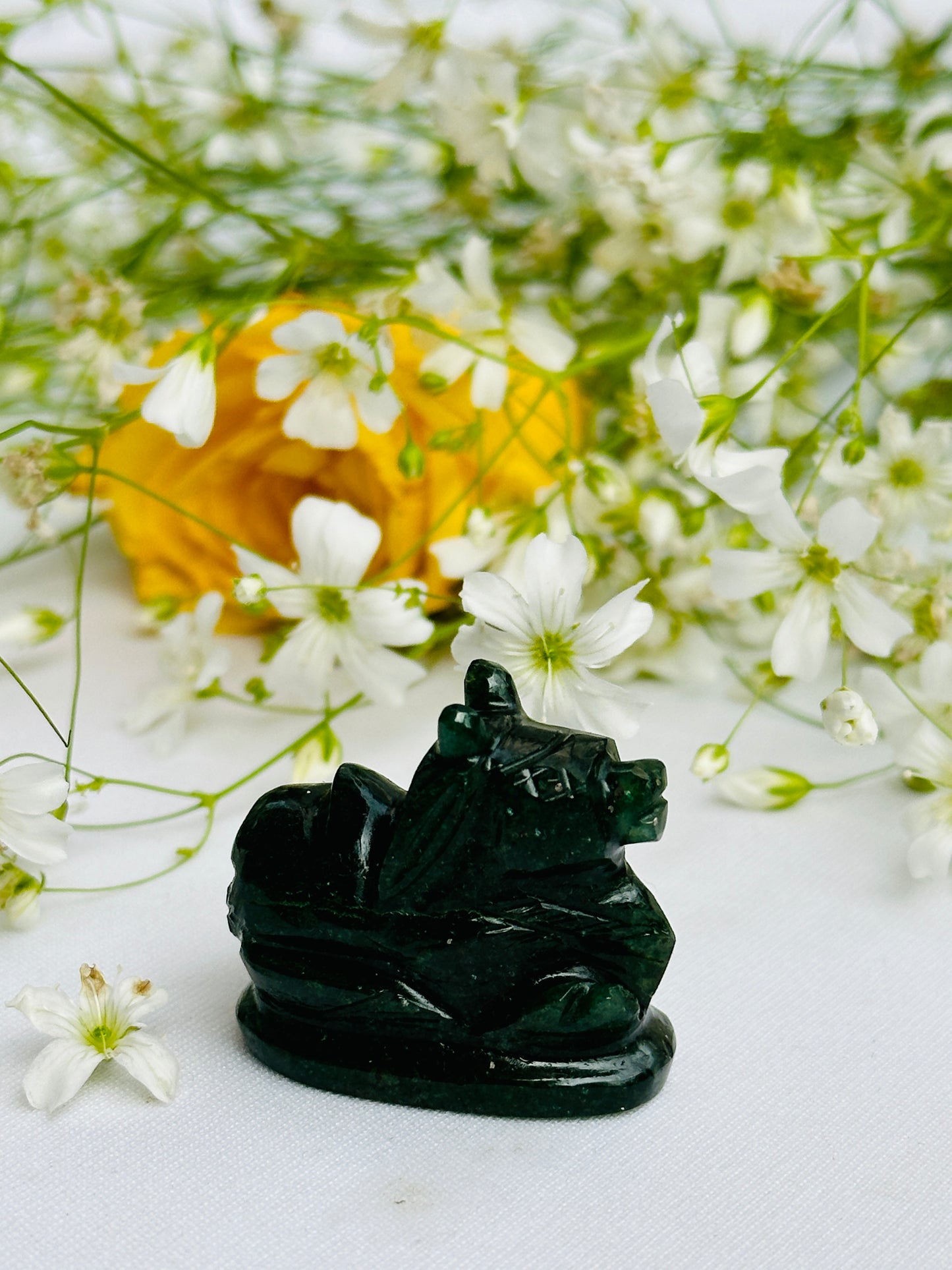 Green Jade Nandi (H-2.5cm, W-3cm) - Abhimantrit