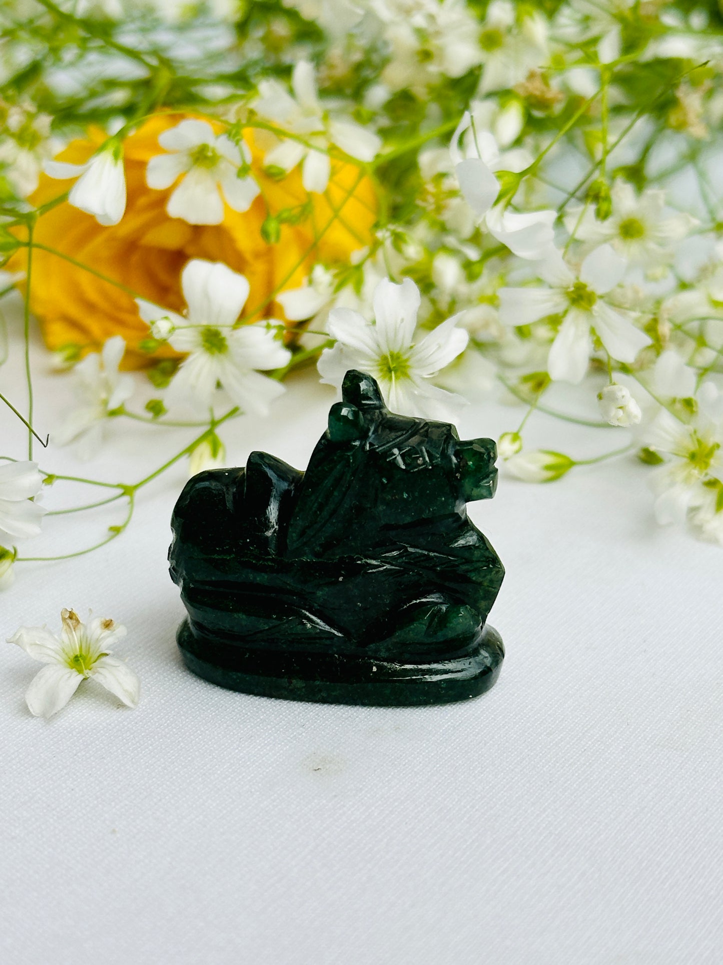 Green Jade Nandi (H-2.5cm, W-3cm) - Abhimantrit