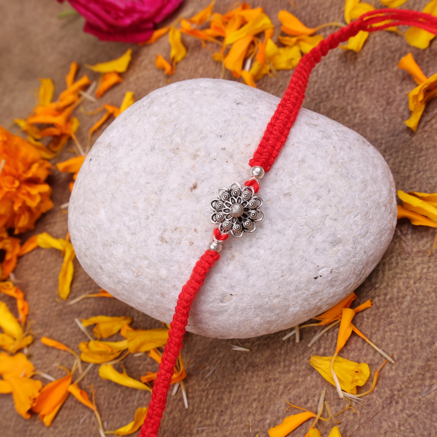 925 Sterling Silver Mandala Rakhi | Sacred Floral Raksha Bandhan Rakhi | Handmade Adjustable Silver Rakhi for Brother
