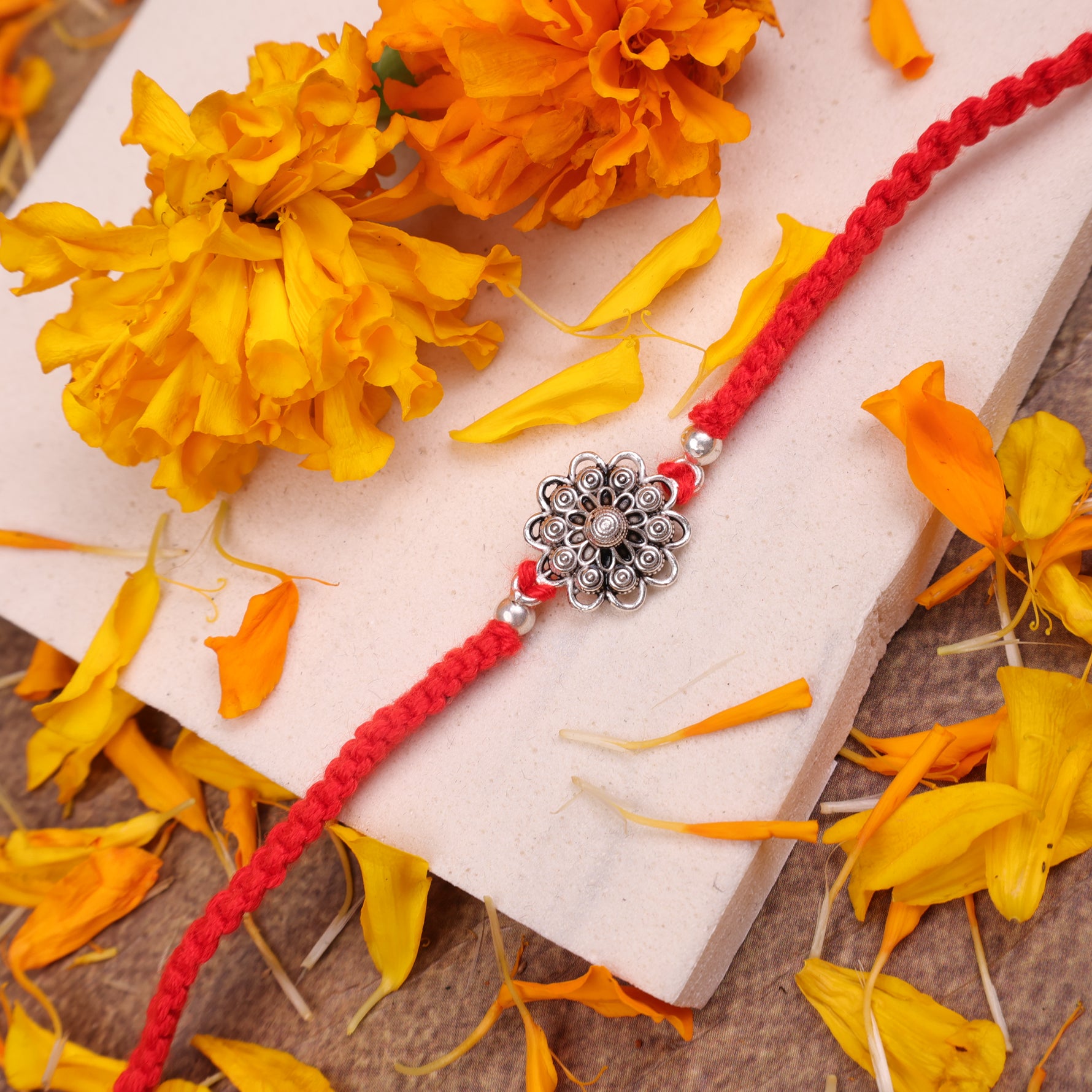 925 Sterling Silver Mandala Rakhi | Sacred Floral Raksha Bandhan Rakhi | Handmade Adjustable Silver Rakhi for Brother
