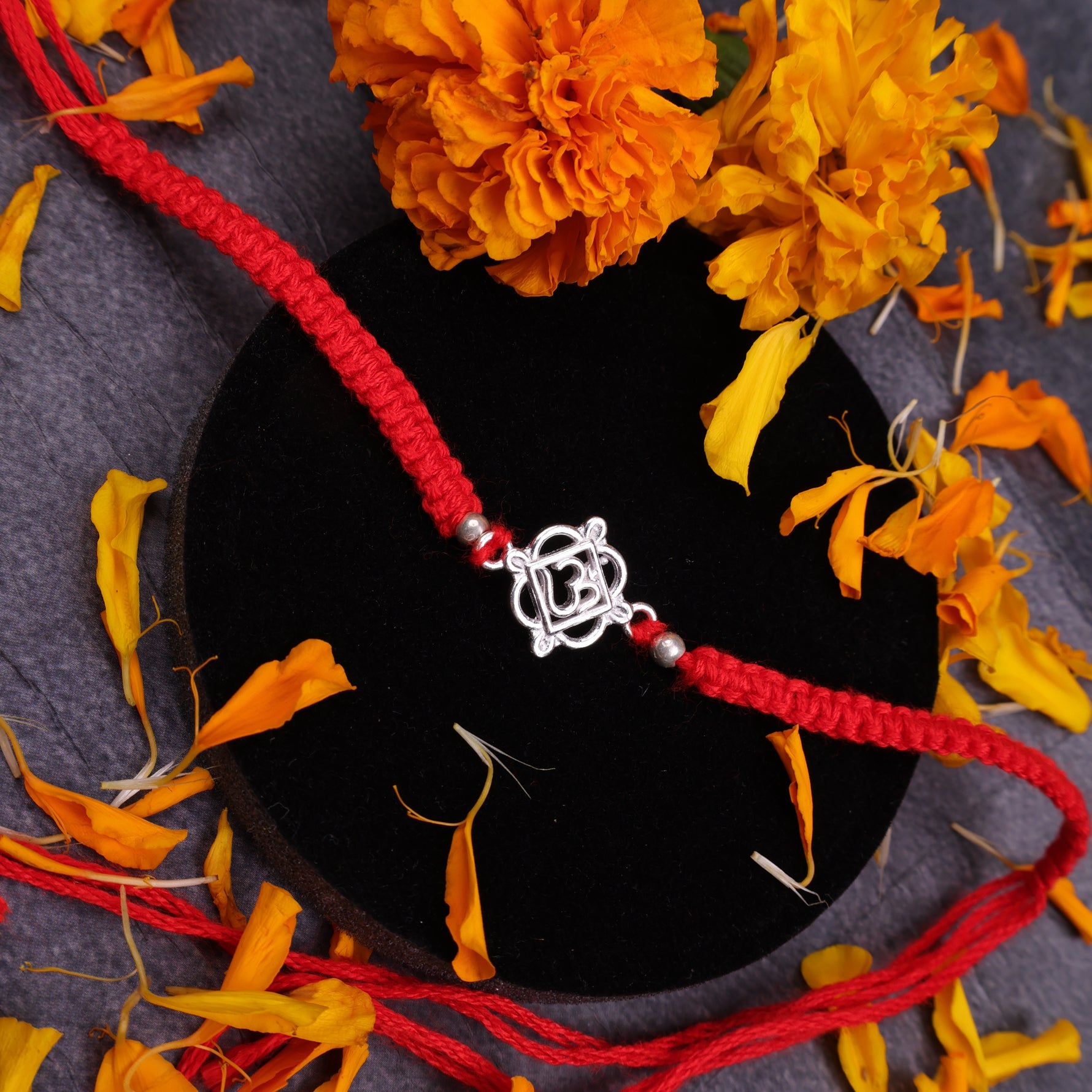 925 Sterling Silver Om Rakhi | Sacred Om Raksha Bandhan Rakhi | Handmade Adjustable Thread Rakhi for Brother