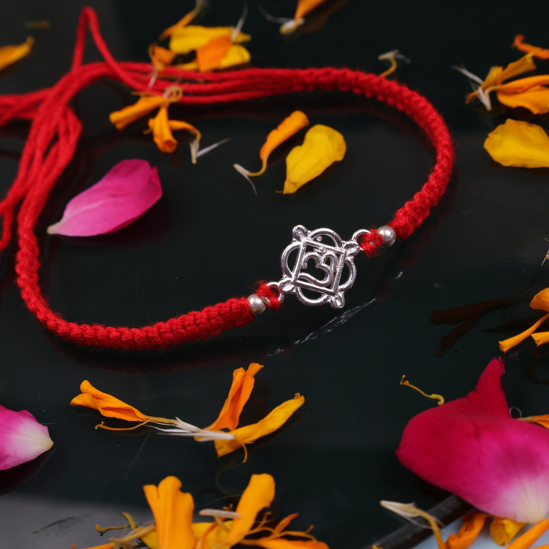 925 Sterling Silver Om Rakhi | Sacred Om Raksha Bandhan Rakhi | Handmade Adjustable Thread Rakhi for Brother