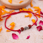 Adjustable 925 Sterling Silver 5 Mukhi Rudraksha Rakhi bracelet for brother with sacred Om design.