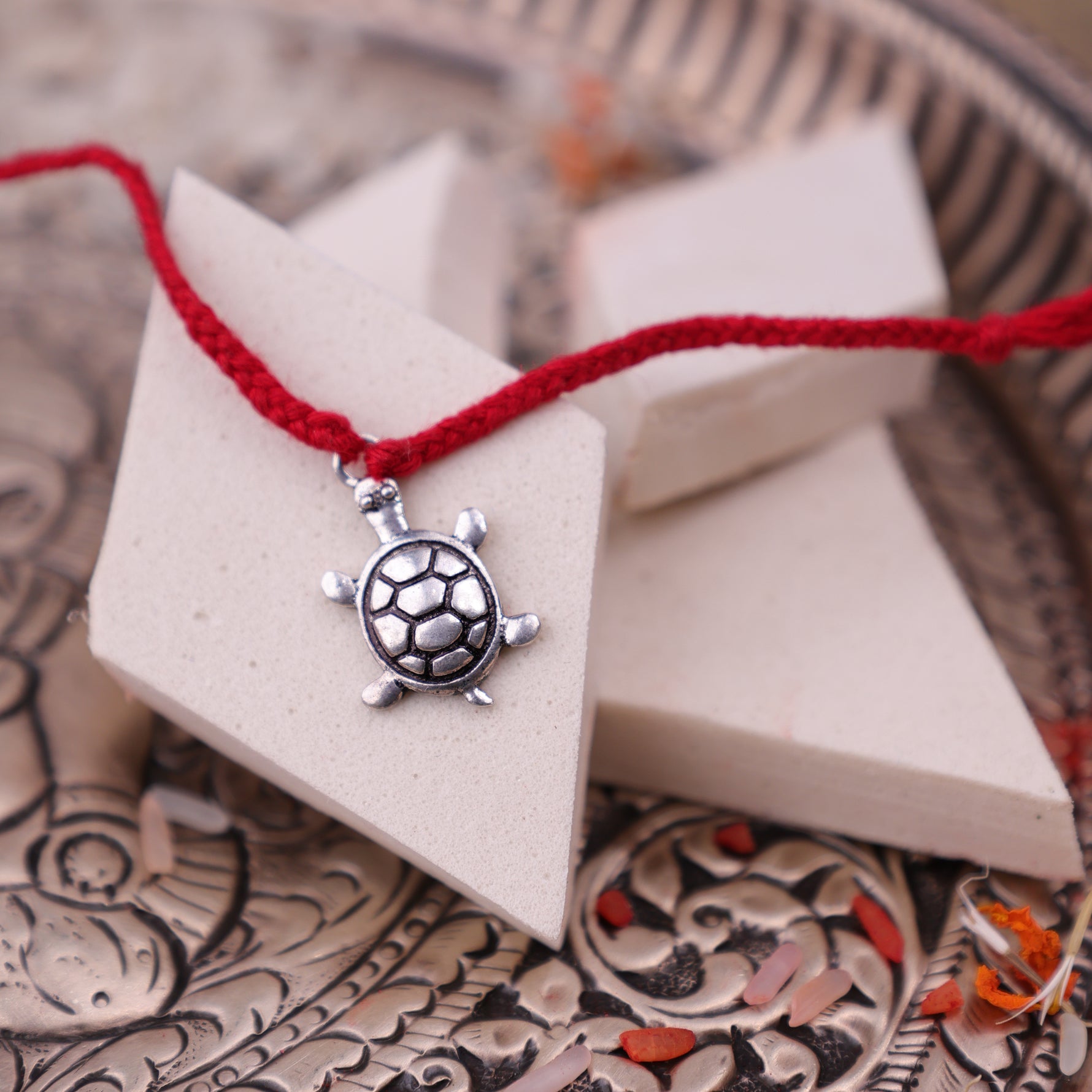 925 Pure Silver Turtle Thread Rakhi for Stability & Prosperity