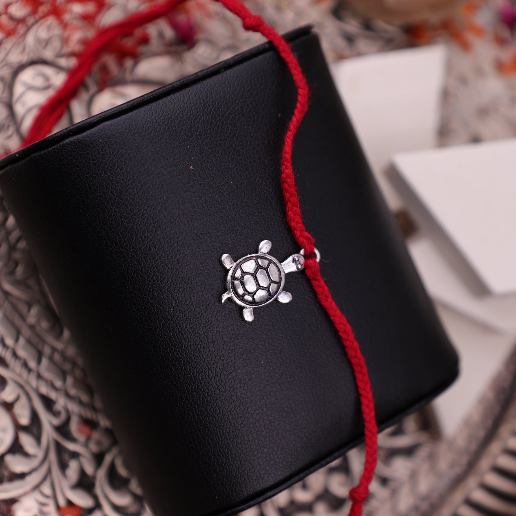 925 Pure Silver Turtle Thread Rakhi for Stability & Prosperity