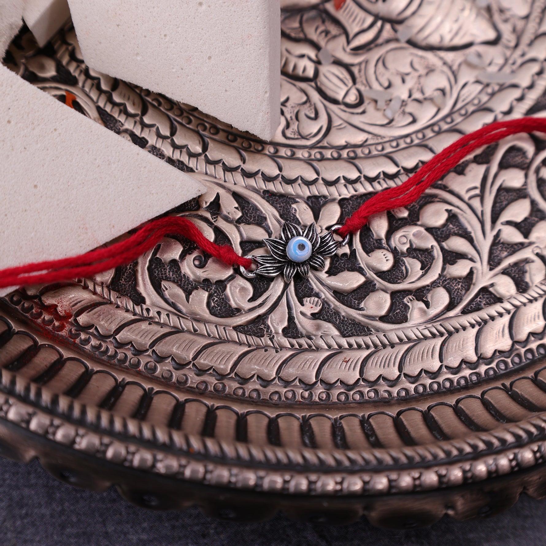 925 Pure Silver Lotus with Evil Eye Rakhi for Protection, Prosperity & Positive Energy