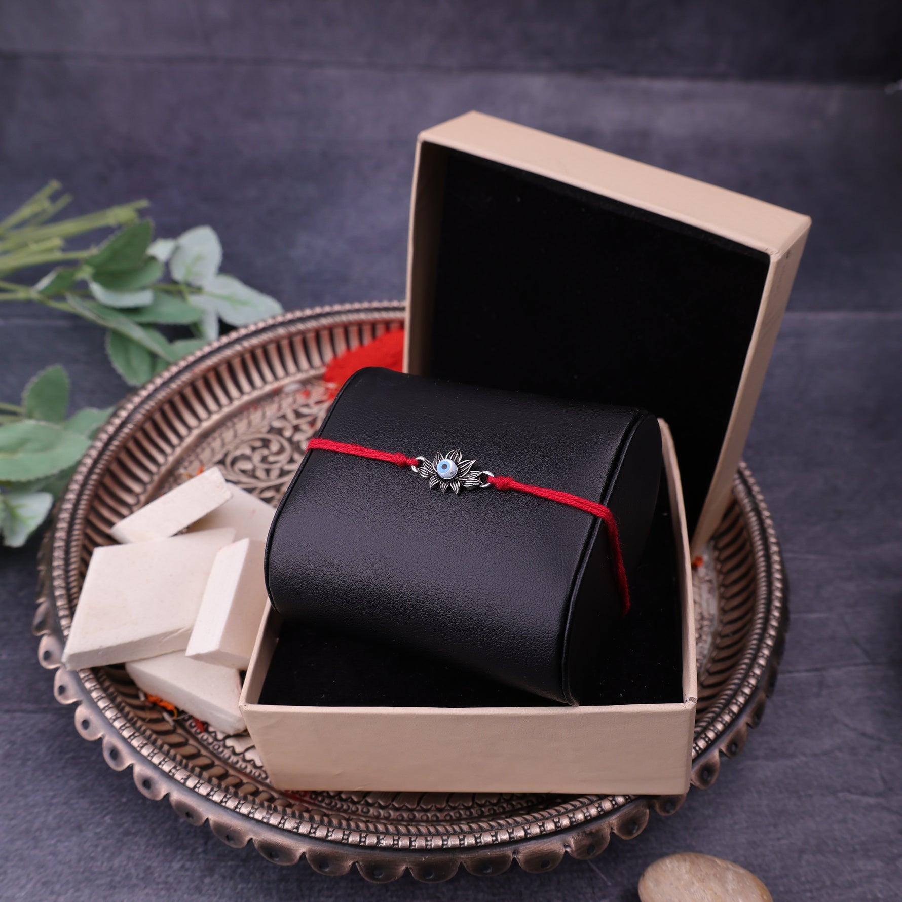 925 Pure Silver Lotus with Evil Eye Rakhi for Protection, Prosperity & Positive Energy