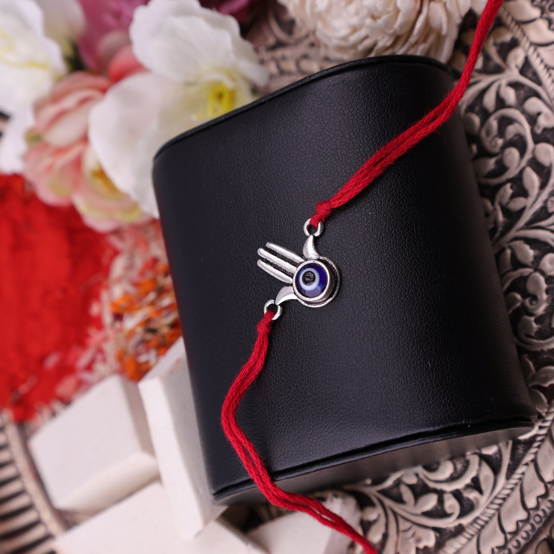 925 Pure Silver Hamsa Rakhi for Evil Eye Protection