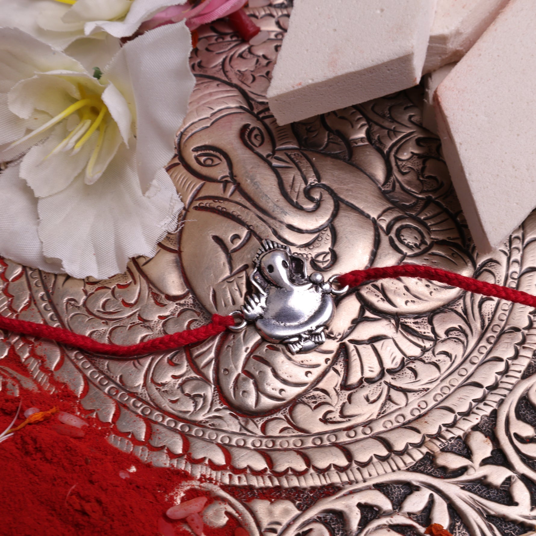 925 Pure Silver Ganesh Rakhi for Wisdom, Prosperity & Lord Ganesha's Blessings