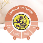 Circular diagram promoting 'Spiritual Protection' with a central figure and listed benefits.