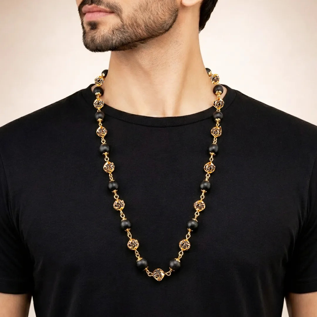 Karungali Beads Malai OM Mala (Silver & Golden) for Protection & Peace
