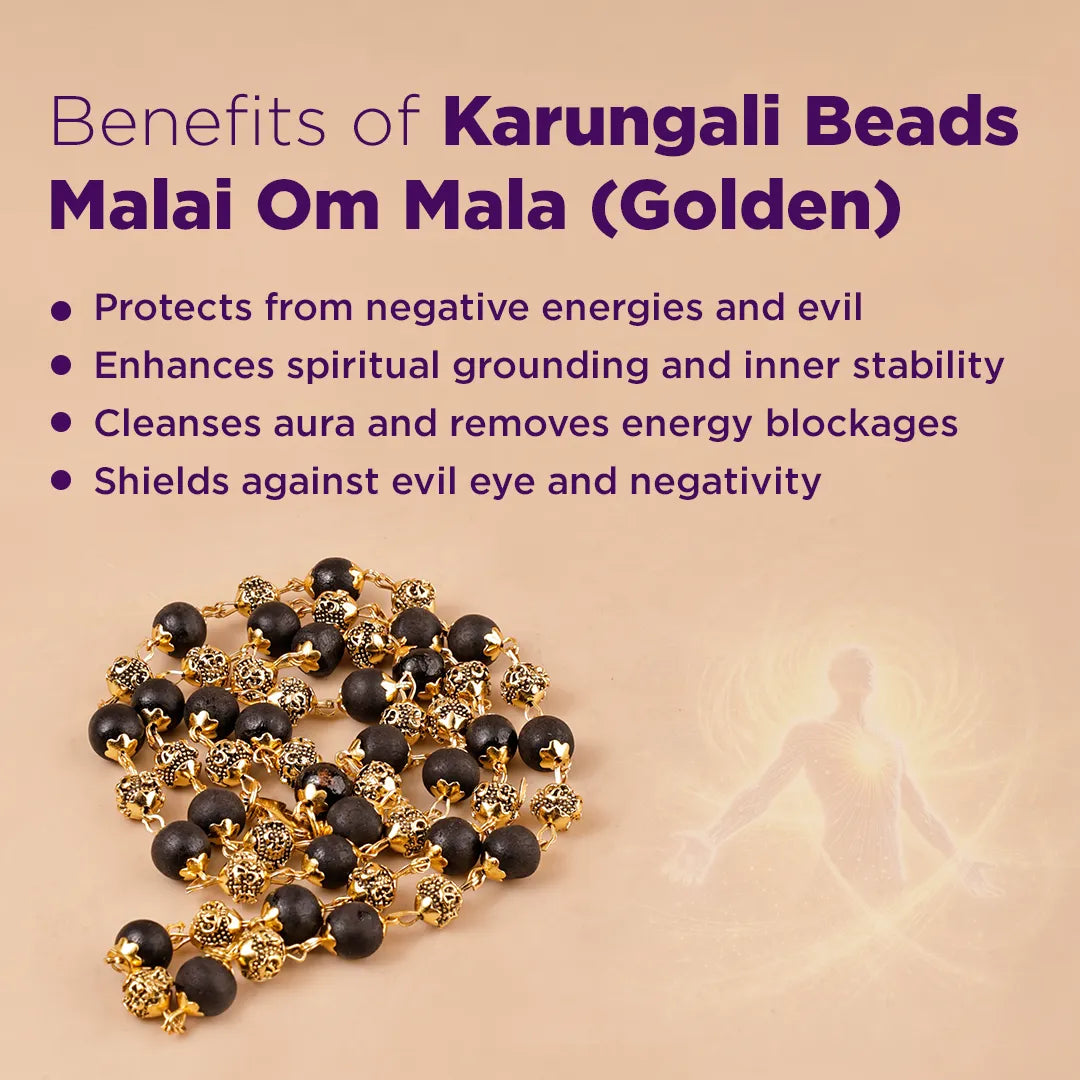 Karungali Beads Malai OM Mala (Silver & Golden) for Protection & Peace