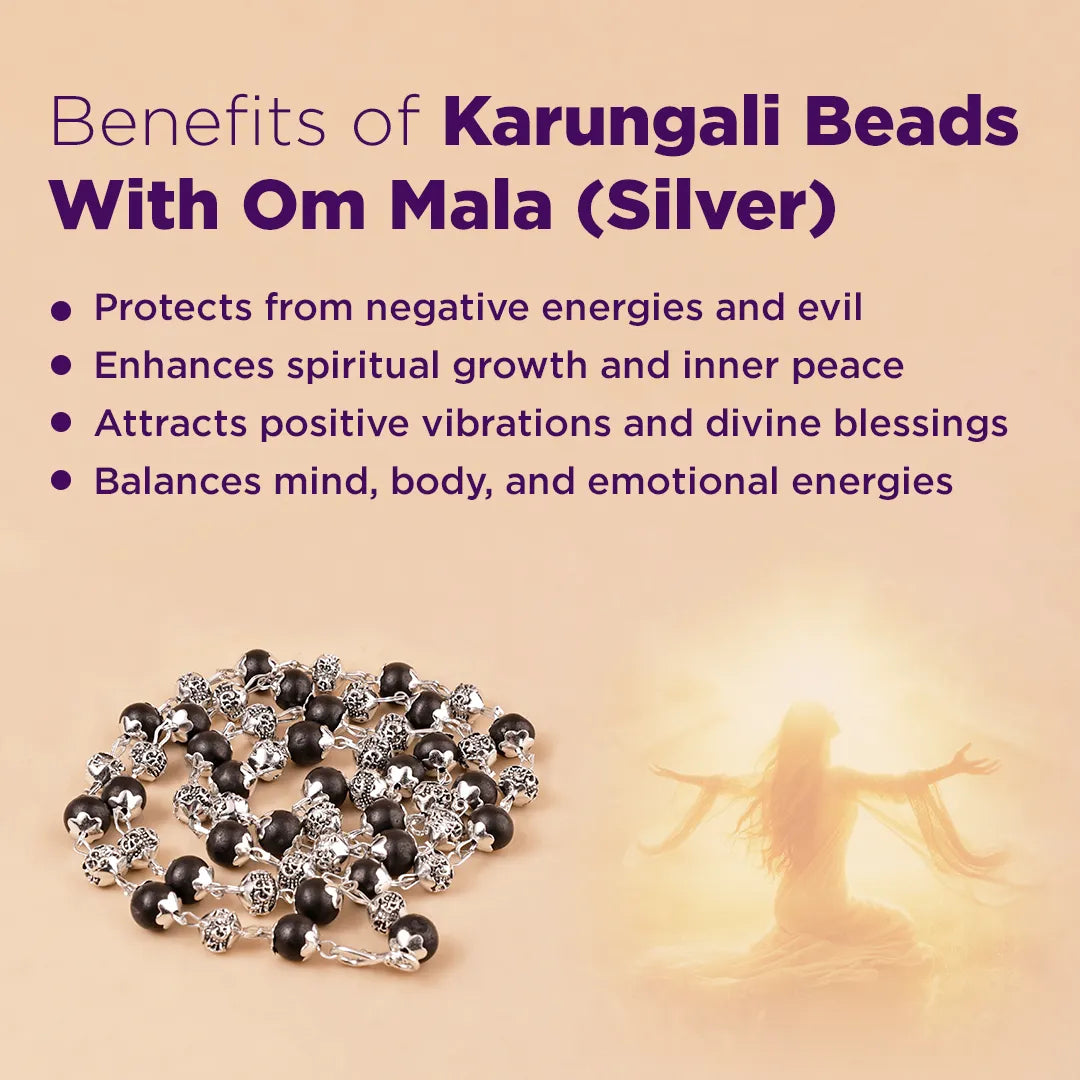 Karungali Beads Malai OM Mala (Silver & Golden) for Protection & Peace