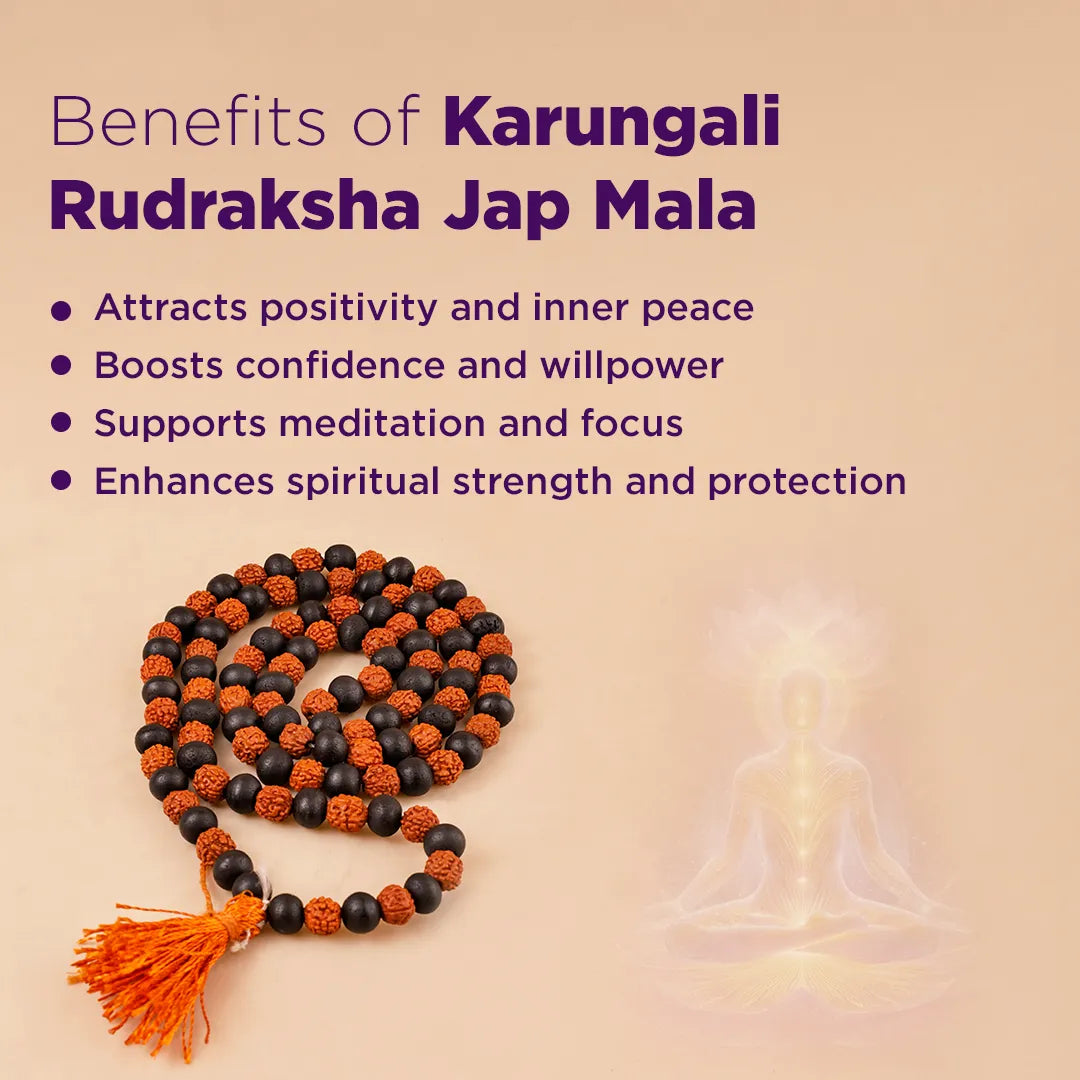 Karungali Rudraksha Jap Mala for Meditation, Protection & Focus