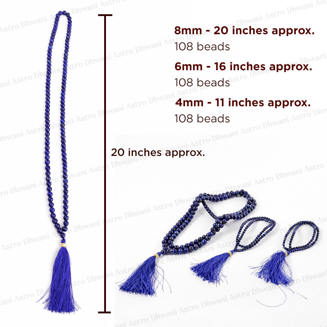 Lapis Lazuli Crystal Mala - Abhimantrit & Certified