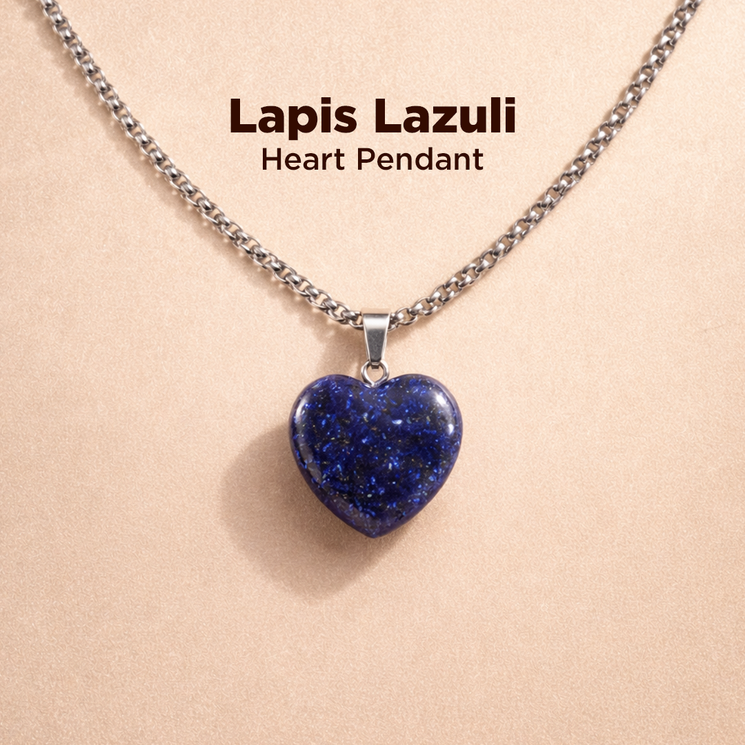 Lapis Lazuli heart pendant necklace on a beige background