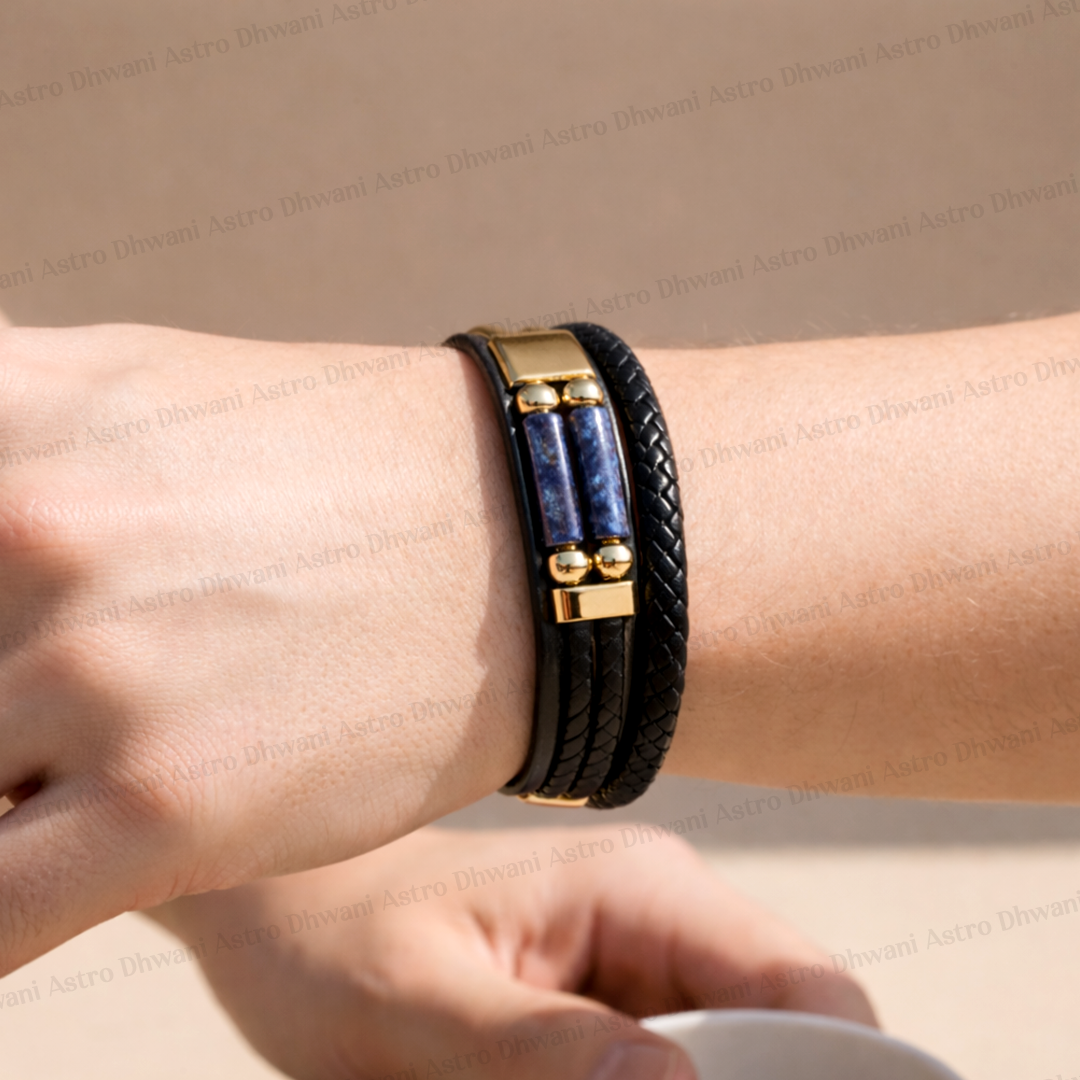 Lapis Lazuli Leather Bracelet Abhimantrit