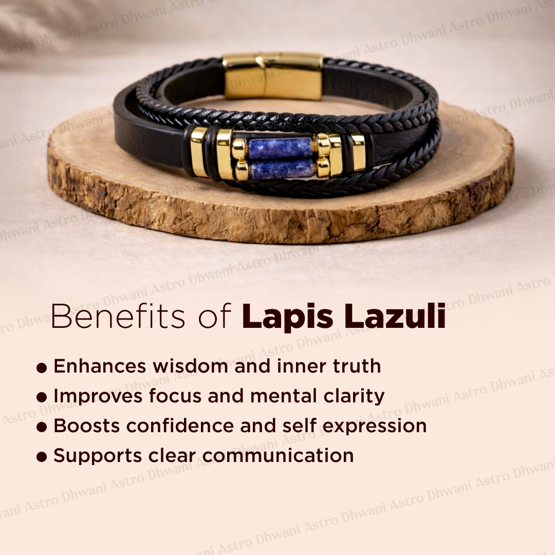 Lapis Lazuli Leather Bracelet Abhimantrit