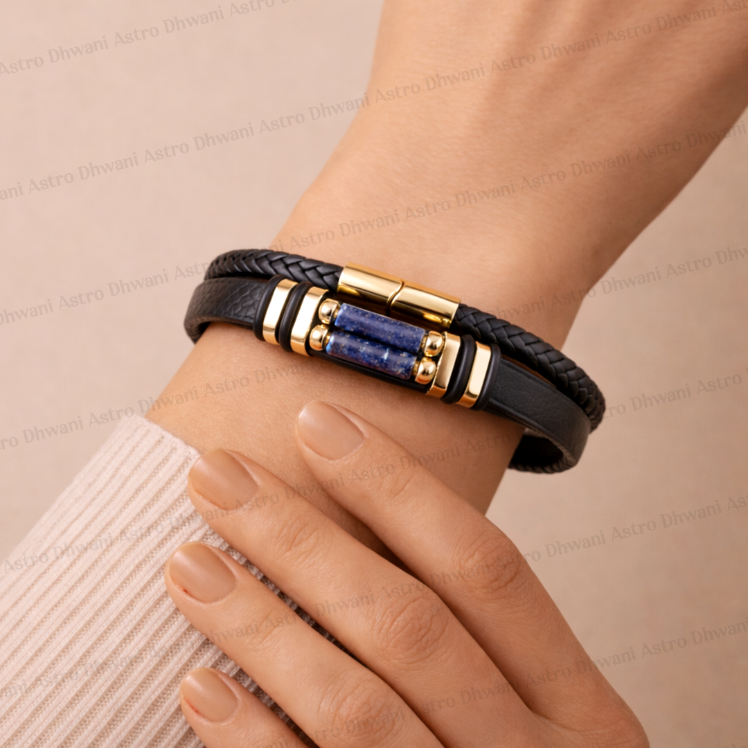 Lapis Lazuli Leather Bracelet Abhimantrit