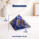 Pyramid-shaped decorative item with spiral design, dimensions, and weight displayed.