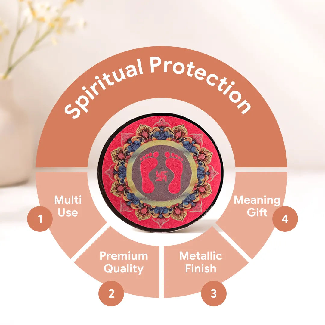 Circular diagram of a product labeled 'Spiritual Protection' with features listed.