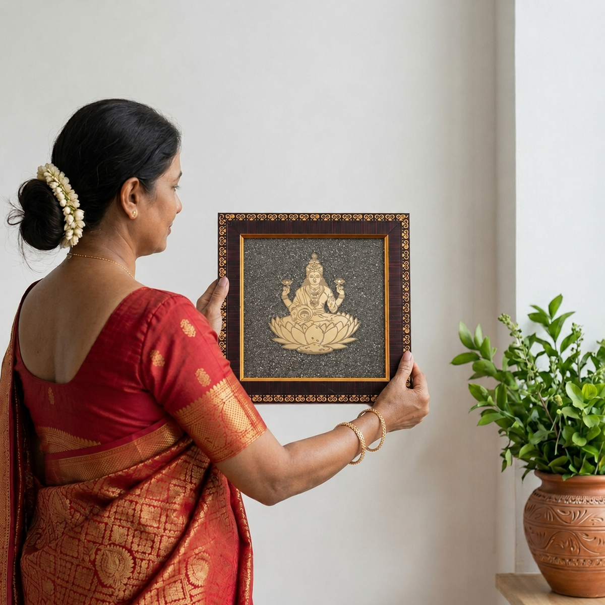 Laxmi Ji Raw Pyrite Frame - Prosperity & Wealth Energy Frame