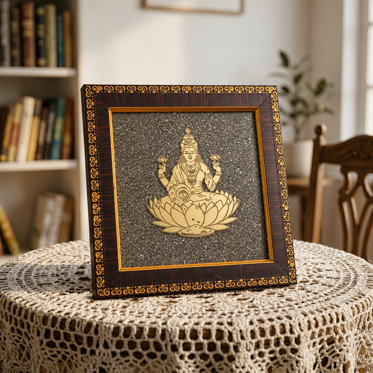 Laxmi Ji Raw Pyrite Frame - Prosperity & Wealth Energy Frame
