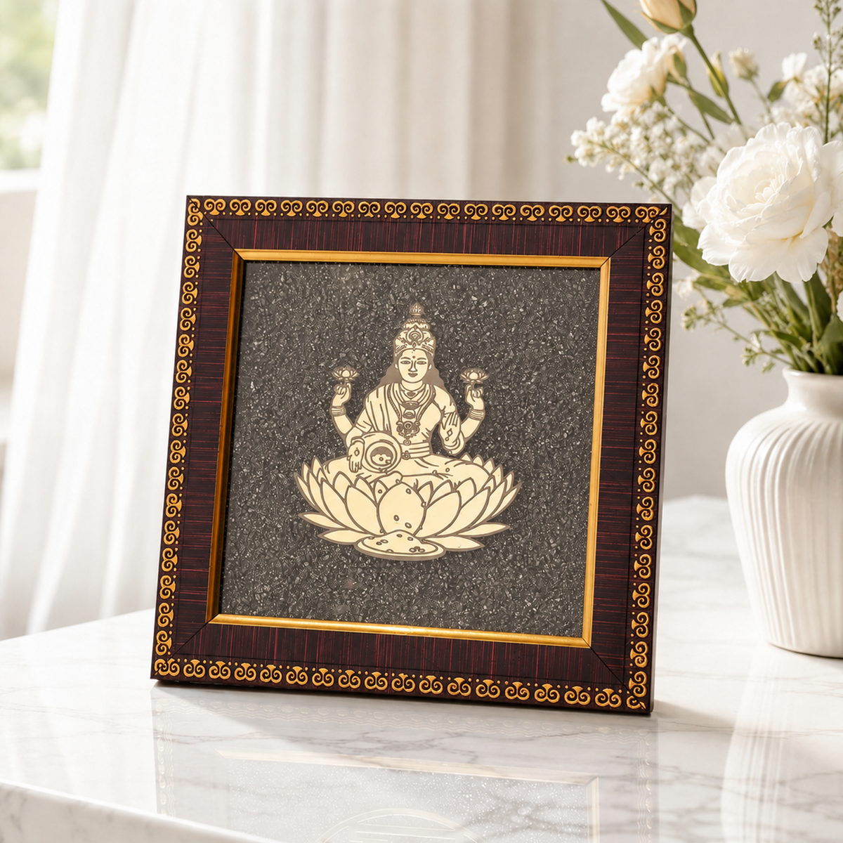 Laxmi Ji Raw Pyrite Frame - Prosperity & Wealth Energy Frame