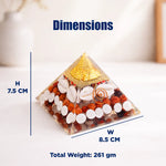 Decorative pyramid with measurements and weight displayed