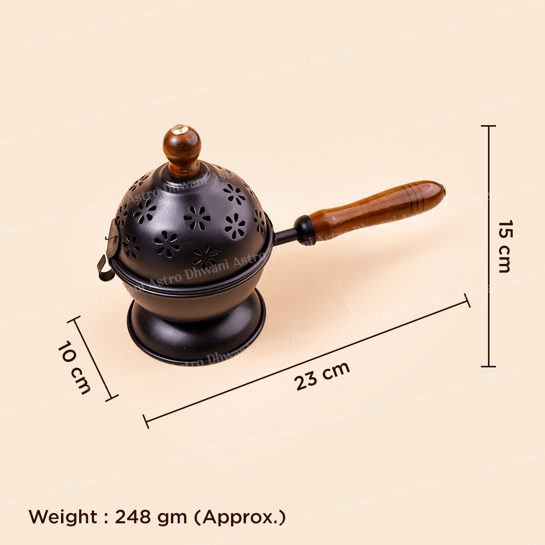Dhoop Dani with Wooden Handle | Incense Burner for Loban, Dhoop & Sambrani | Portable Resin Incense Holder for Home & Temple