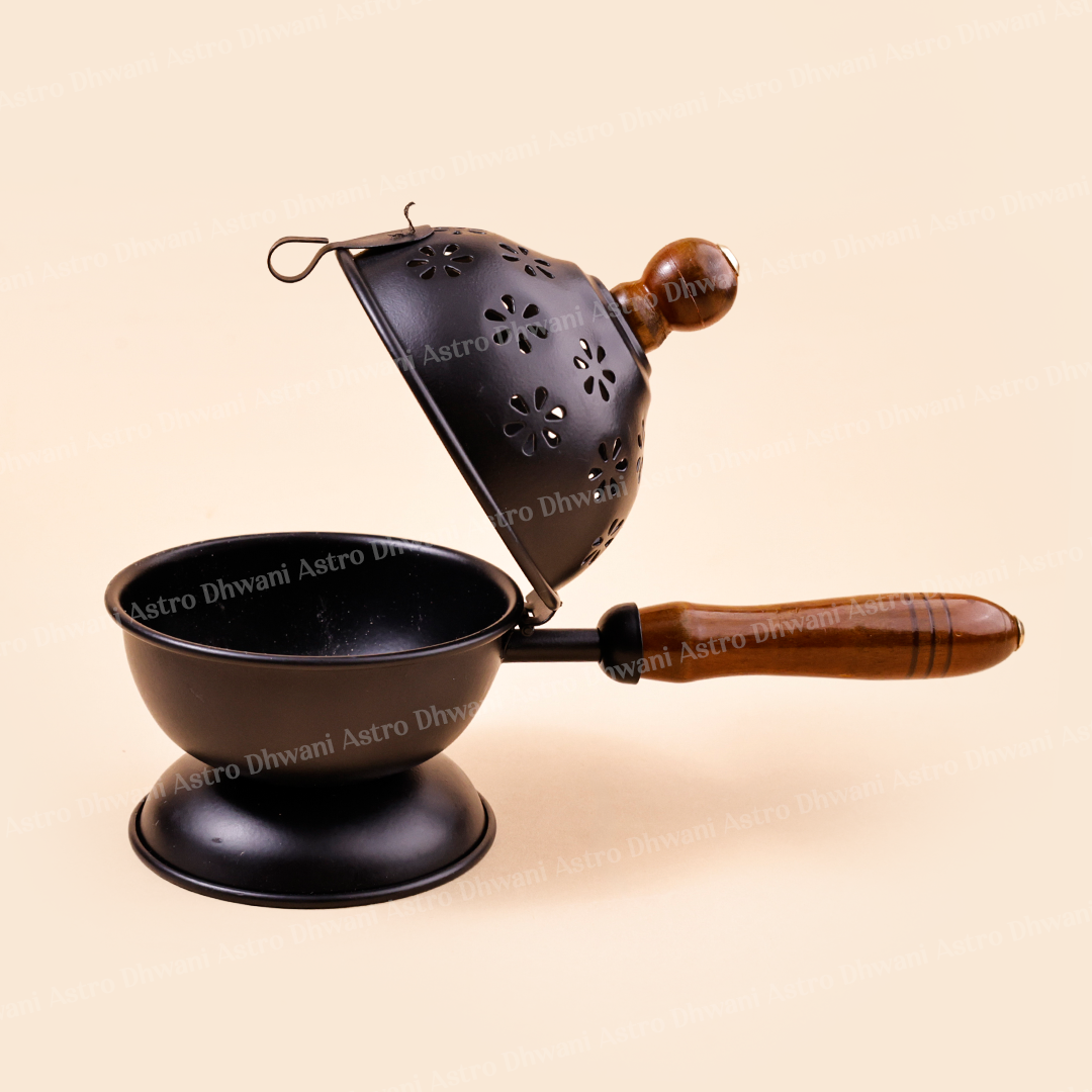 Dhoop Dani with Wooden Handle | Incense Burner for Loban, Dhoop & Sambrani | Portable Resin Incense Holder for Home & Temple