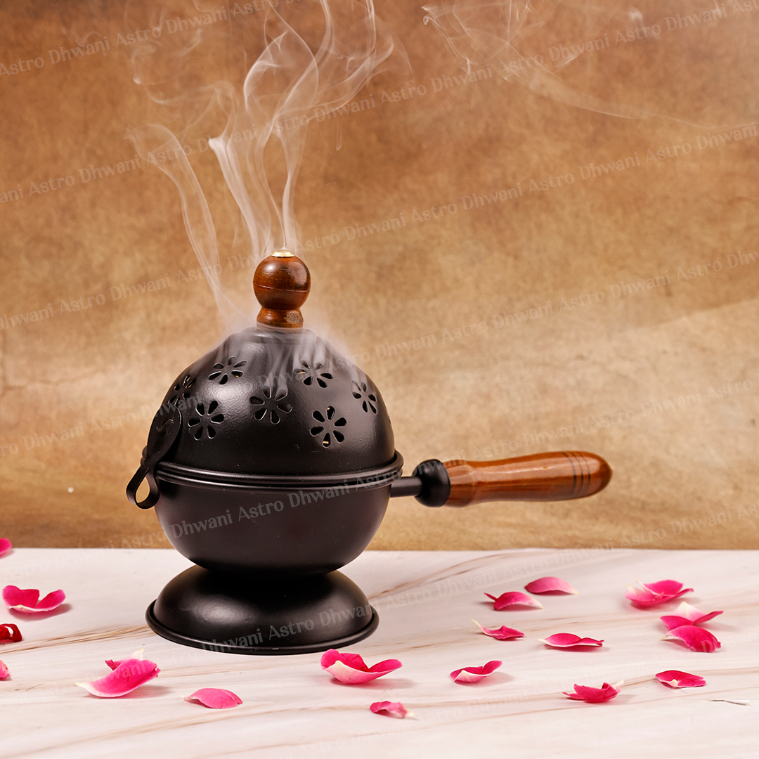 Dhoop Dani with Wooden Handle | Incense Burner for Loban, Dhoop & Sambrani | Portable Resin Incense Holder for Home & Temple