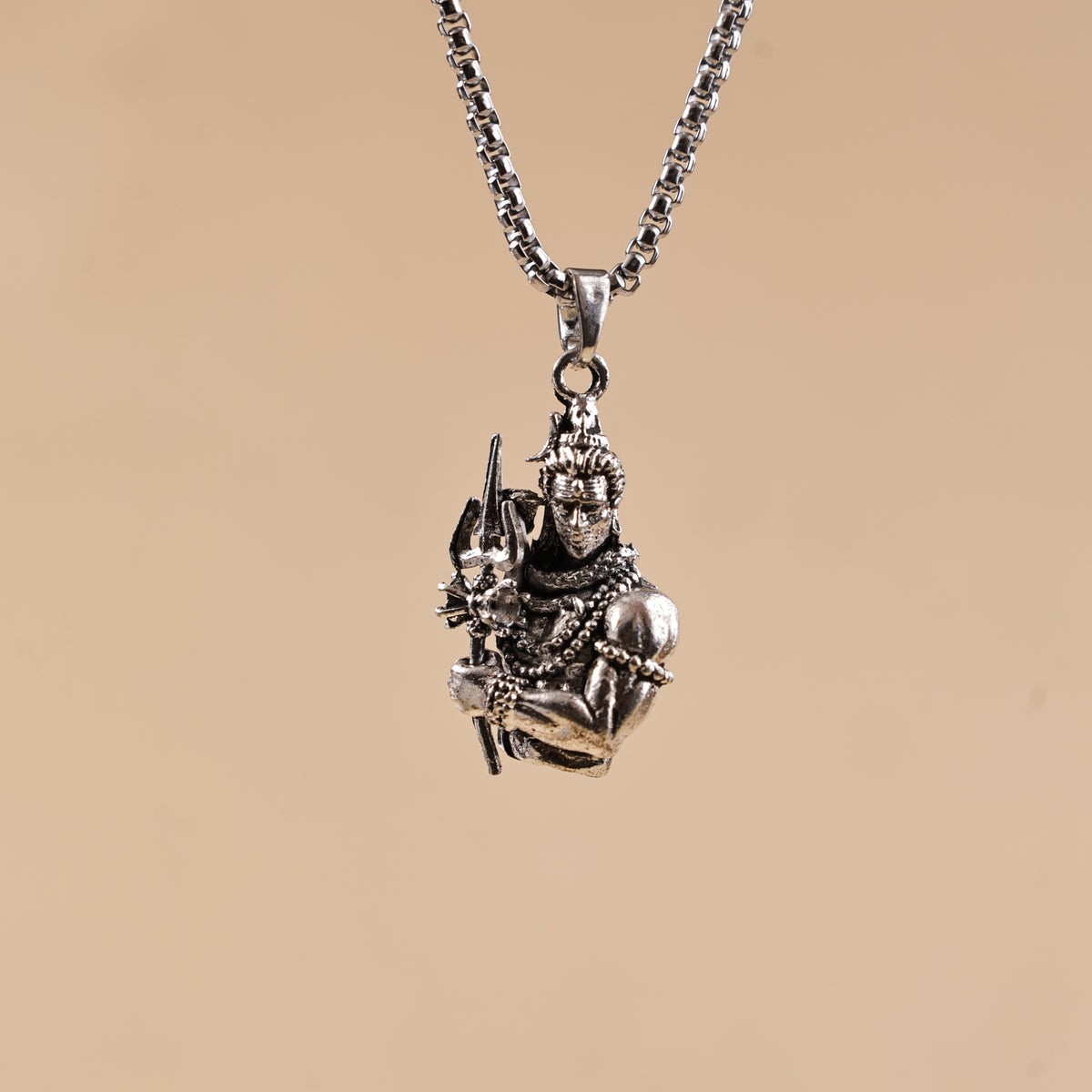 Silver Lord Shiva Holding Trishul Pendant ( Blessing & Protection) - Abhimantrit