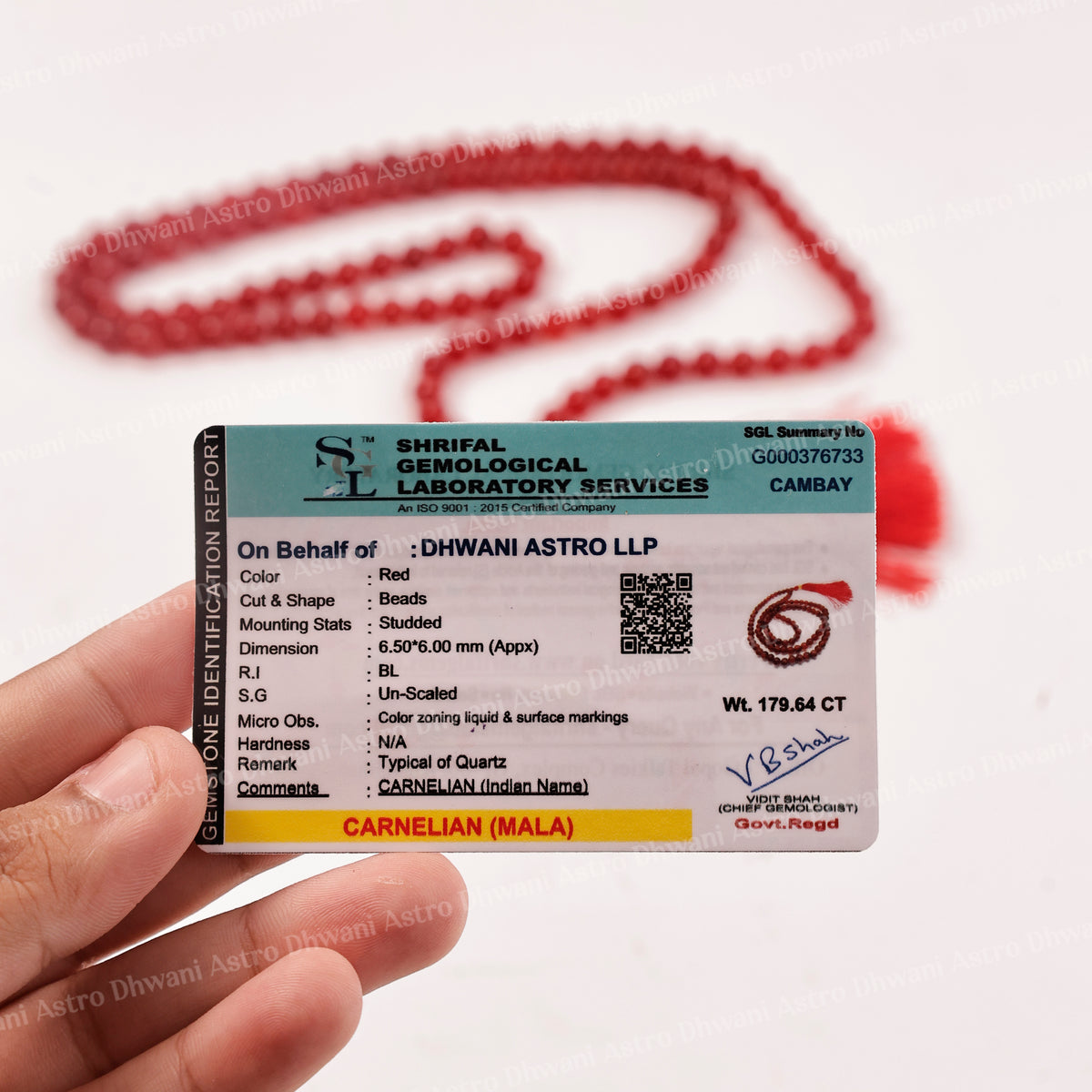Red Carnelian Crystal Mala - Abhimantrit & Certified