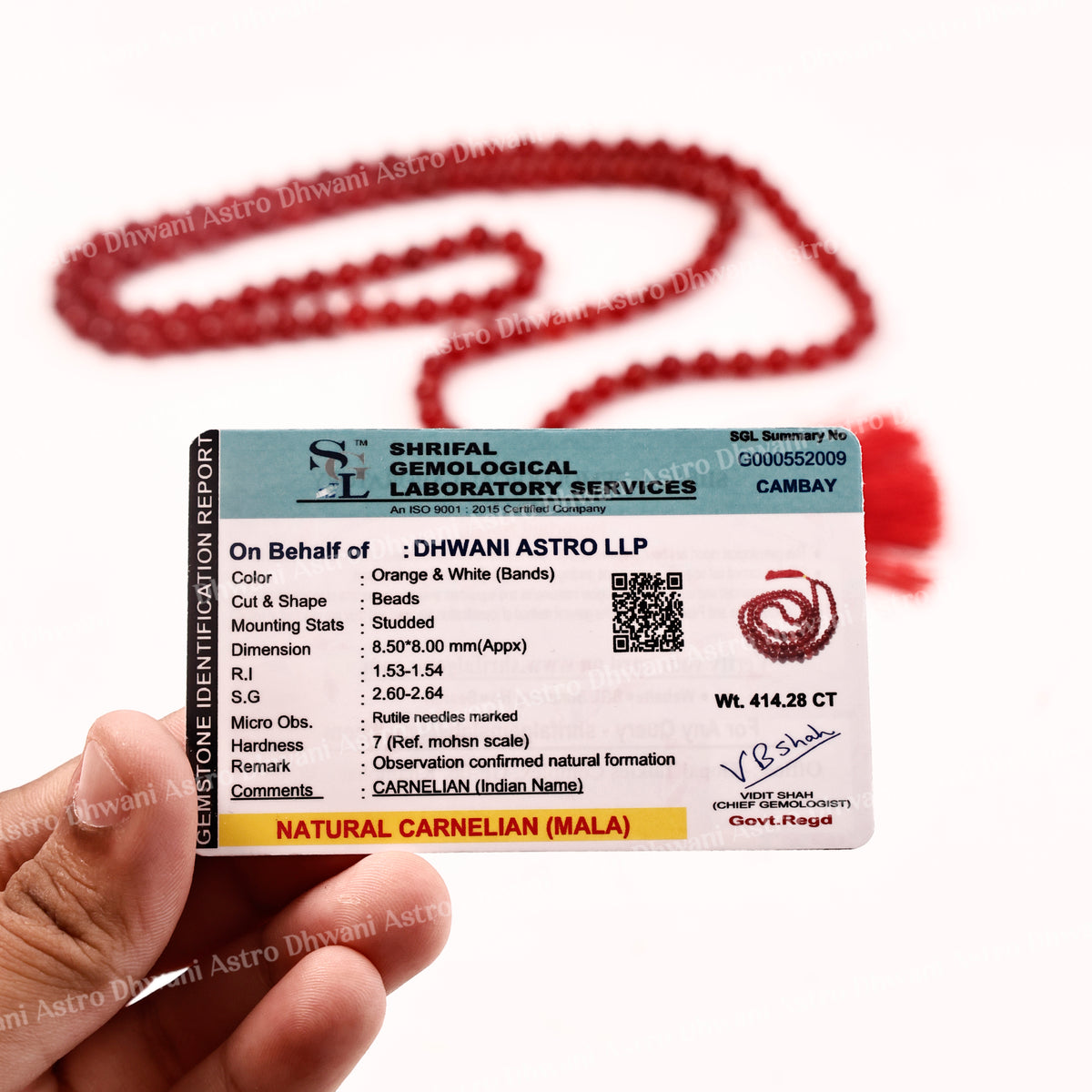 Red Carnelian Crystal Mala - Abhimantrit & Certified