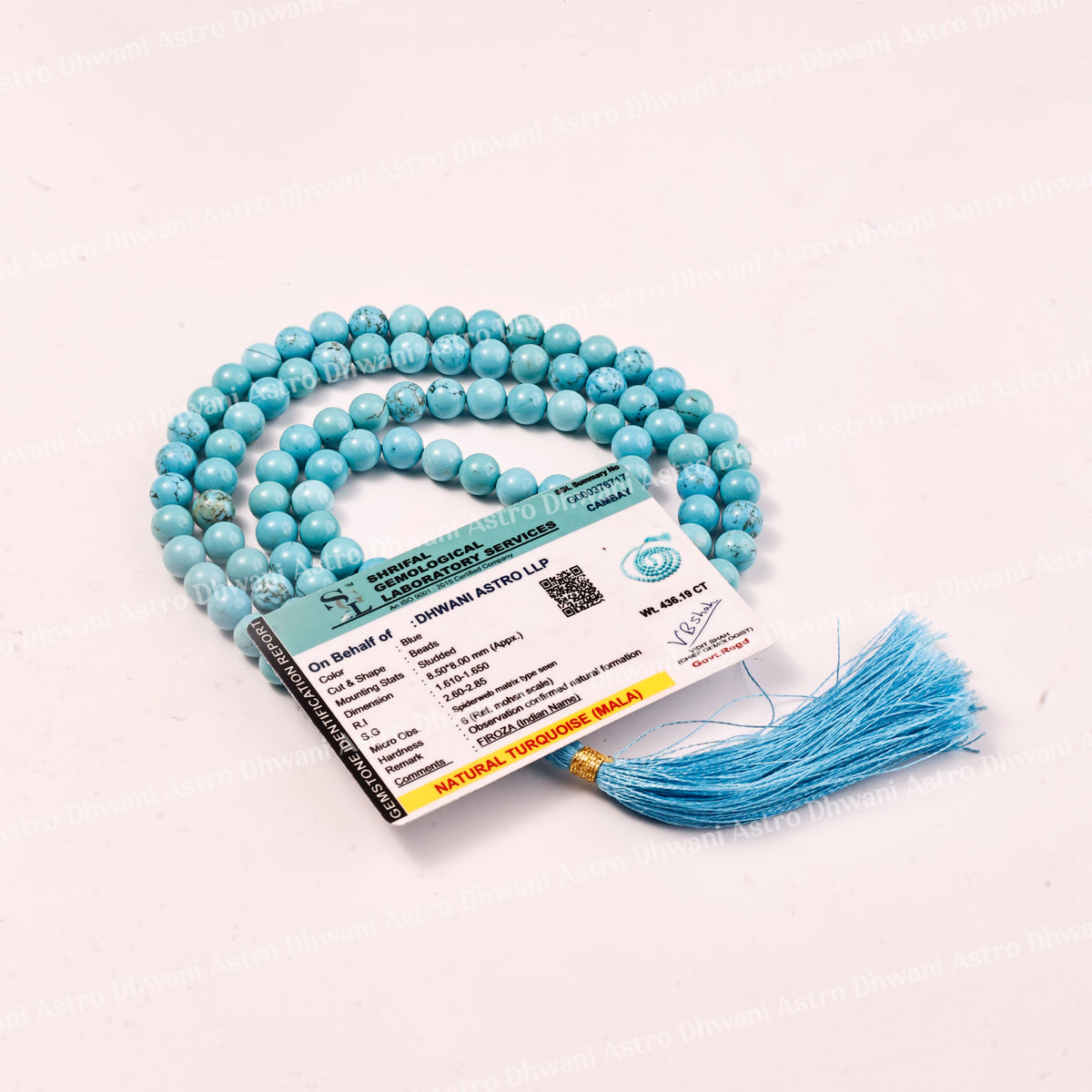 Turquoise Crystal Mala - Abhimantrit & Certified