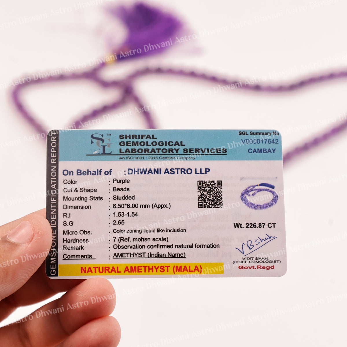 Amethyst Crystal Mala  - Abhimantrit & Certified