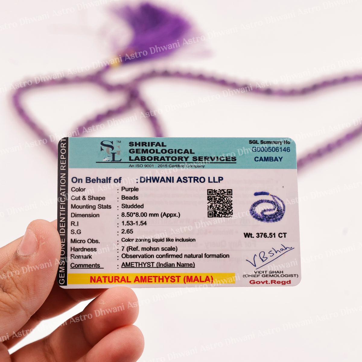 Amethyst Crystal Mala  - Abhimantrit & Certified