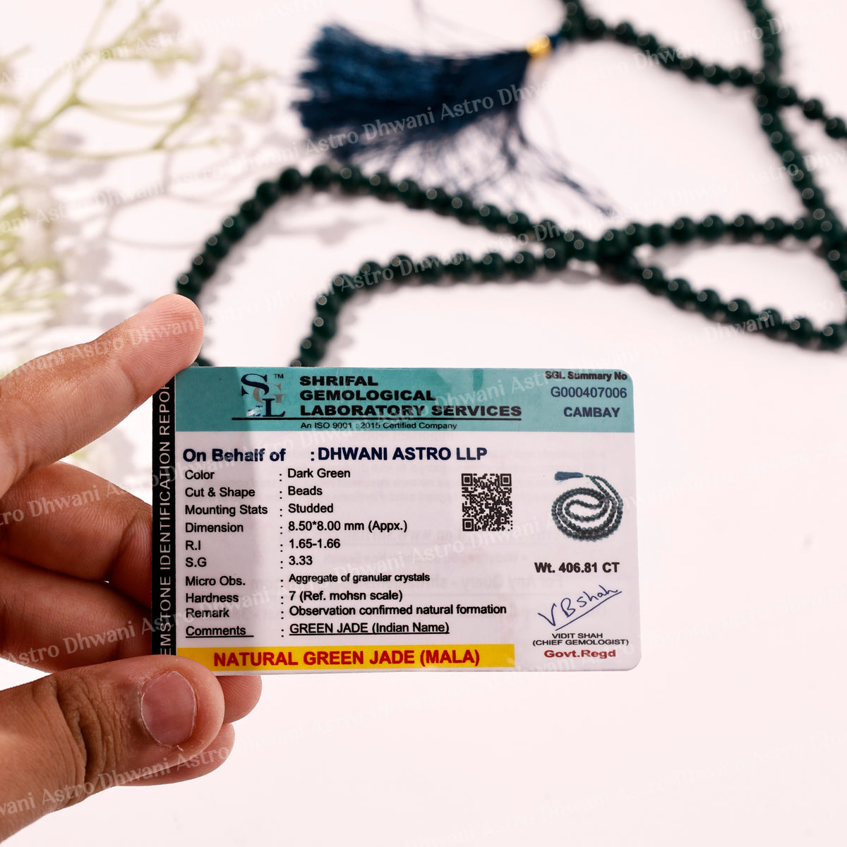 Green Jade Crystal Mala  - Abhimantrit & Certified