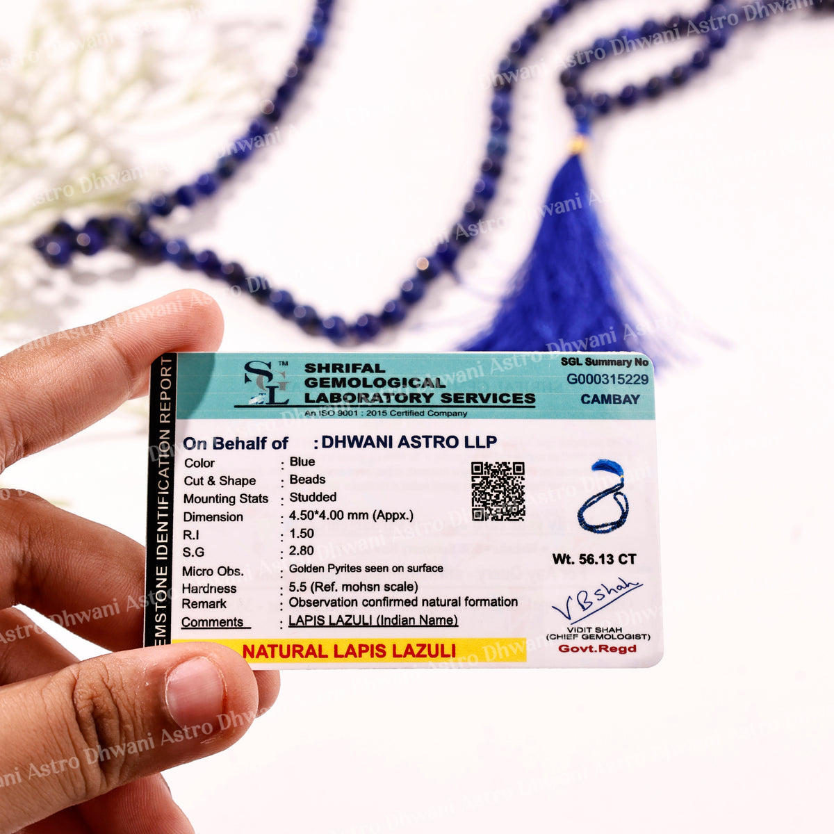 Lapis Lazuli Crystal Mala - Abhimantrit & Certified