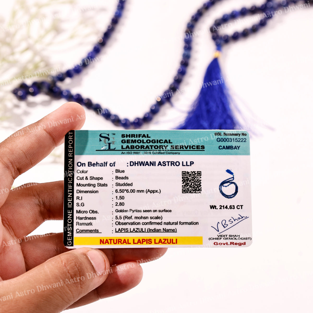 Lapis Lazuli Crystal Mala - Abhimantrit & Certified