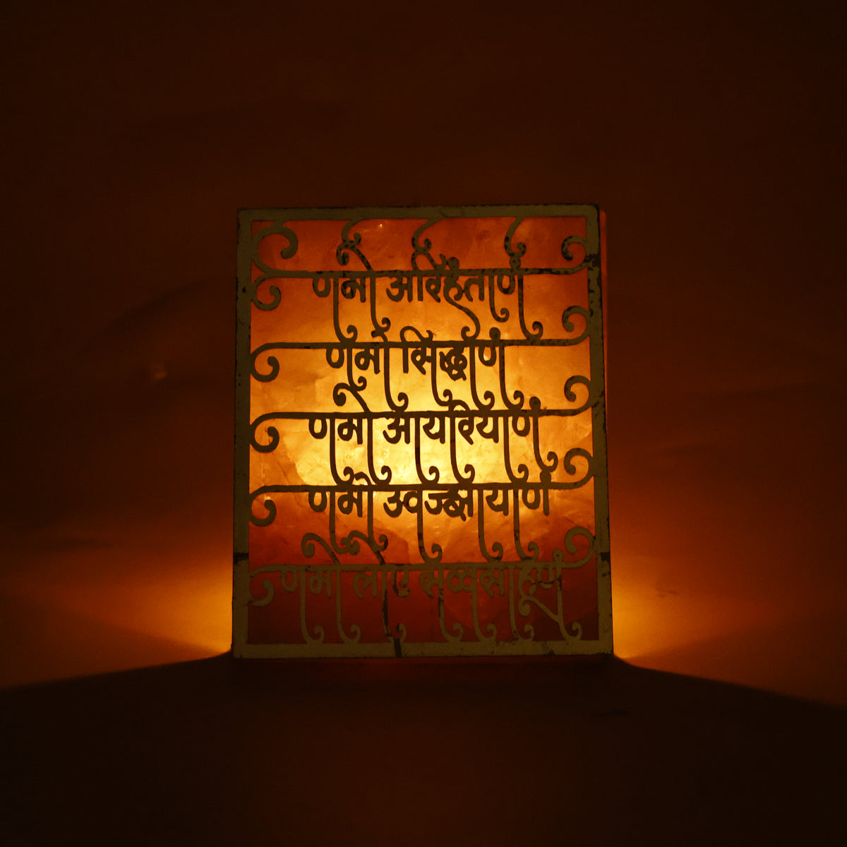 Jain Namaskar Mahamantra Rose Quartz Tealight Candle Stand