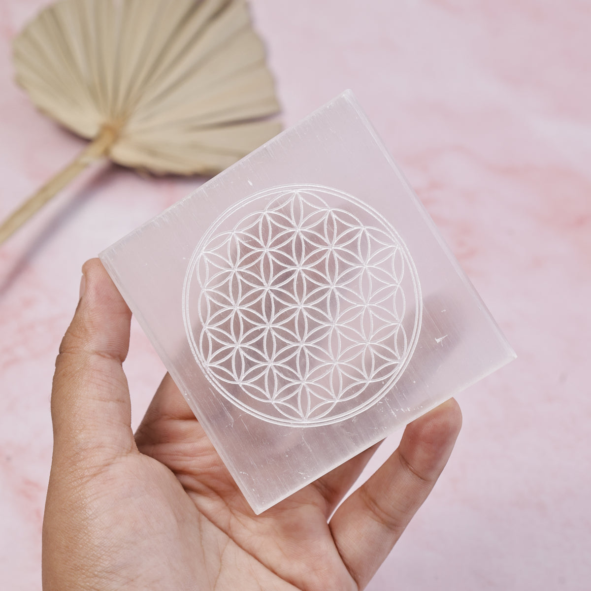 Flower of Life Selenite Plate - Energy Cleansing & Crystal Charging Plate