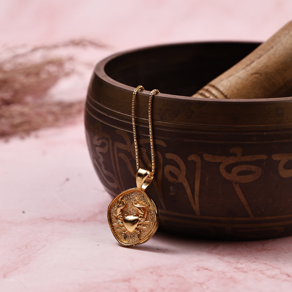 Cancer Zodiac Sing Gold Plated Pendant - Abhimantrit