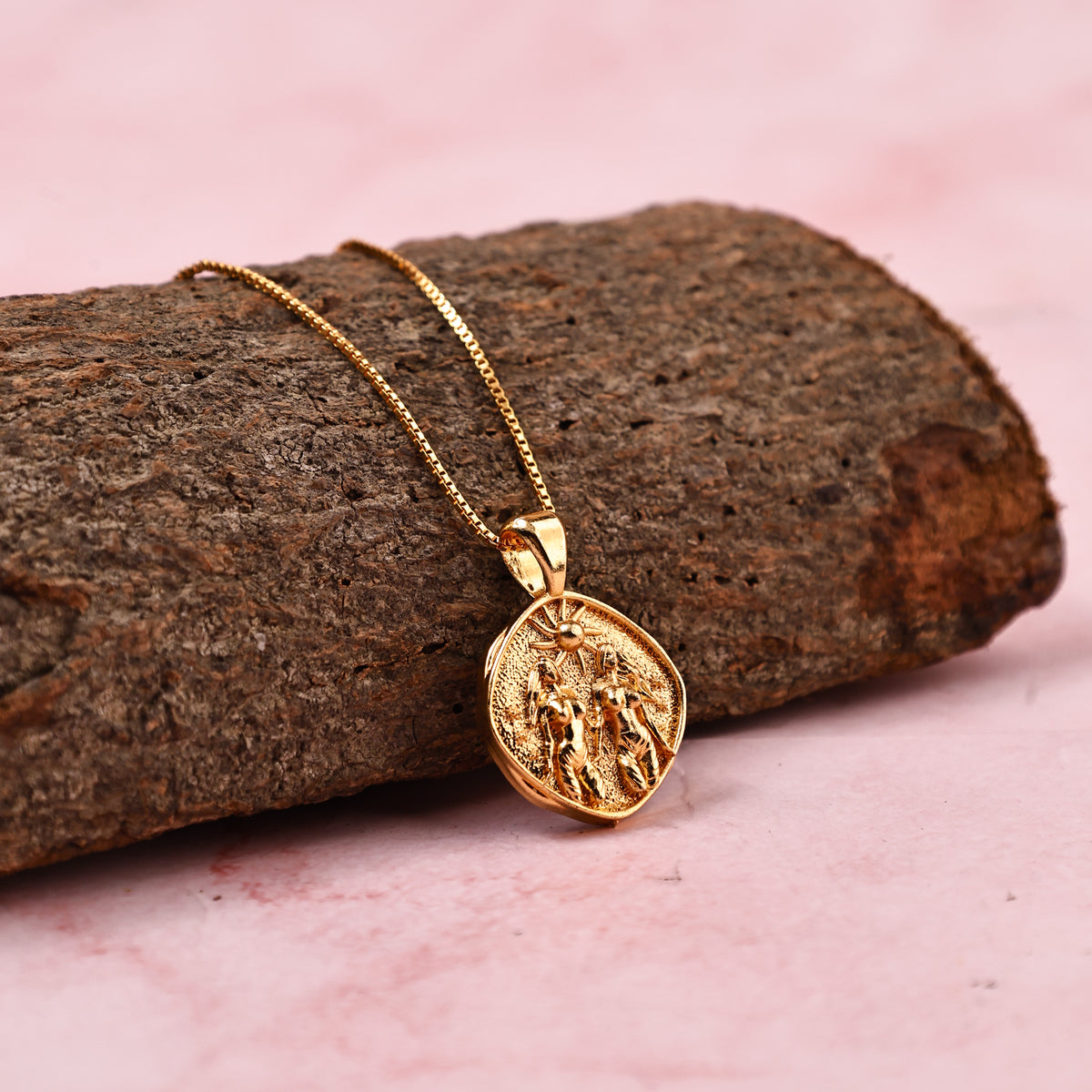 Gemini Zodiac Sign Gold Plated Pendant for Men & Women